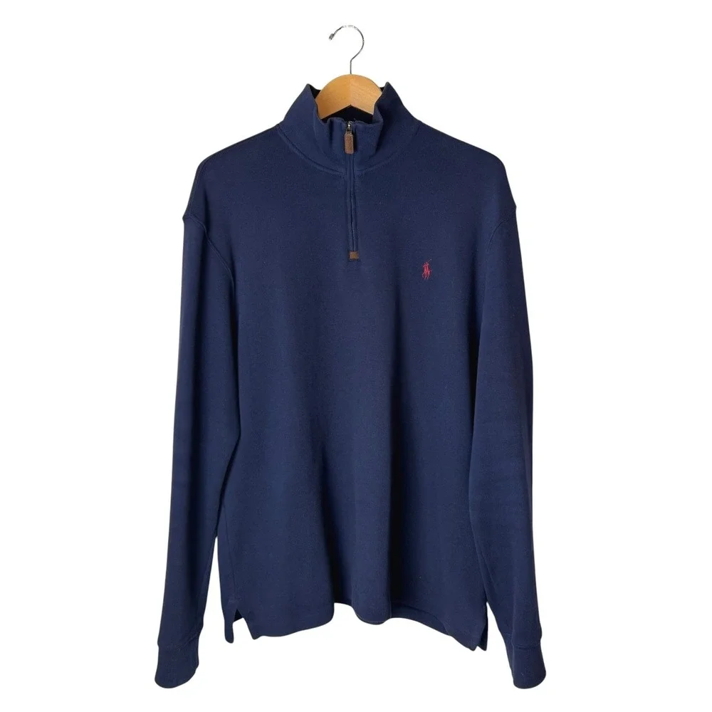 Polo Ralph Lauren Quarter Zip Pullover Men Large Navy Blue‎ Cotton Knit Preppy